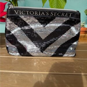Victoria's Secret Black & Silver Sequin Cosmetic Bag
